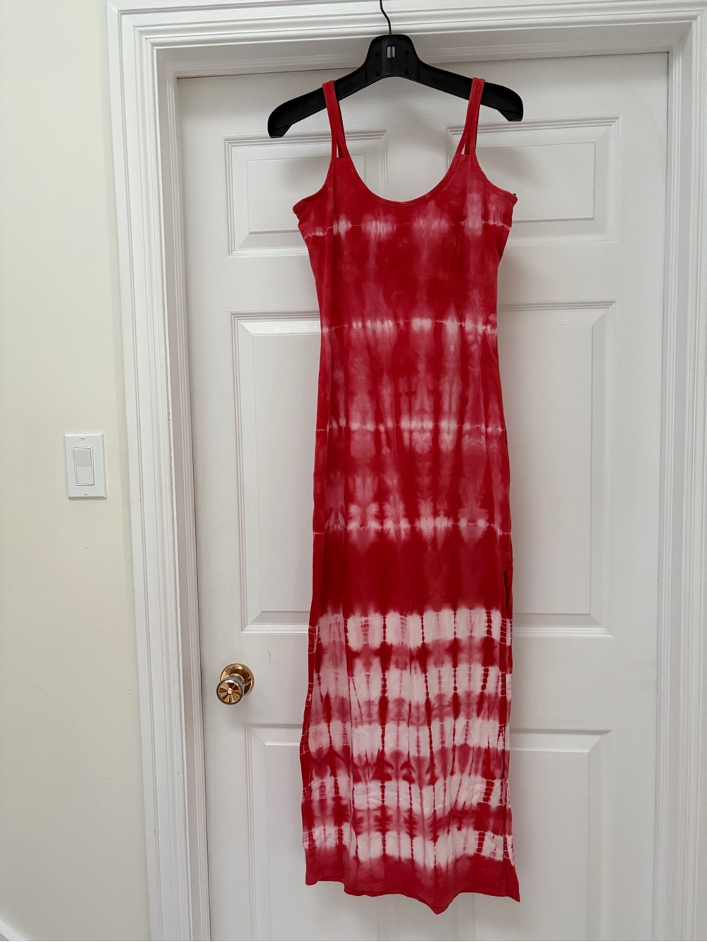 Red Tie-Dye Sleeveless Maxi Dress